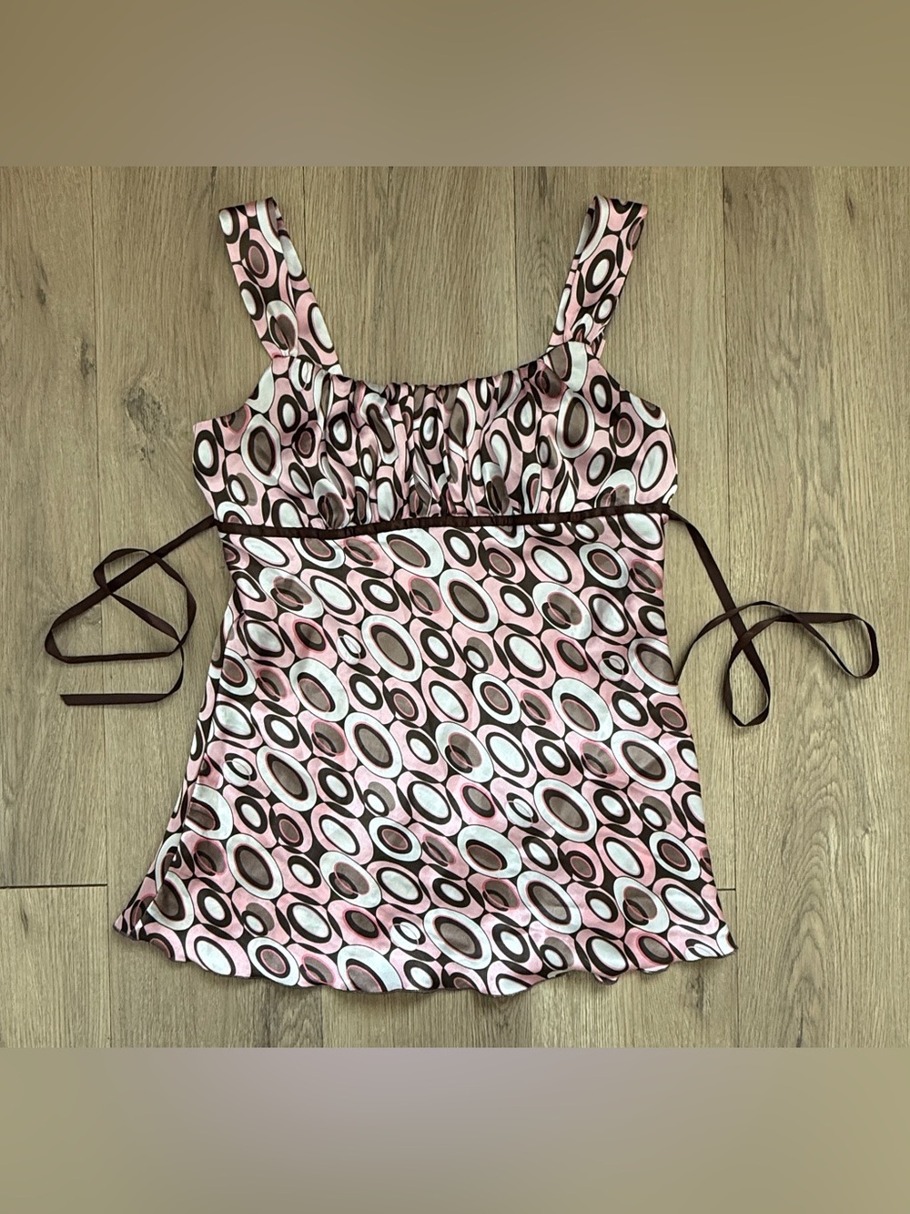 Byline Y2K Womens Pink/Brown/White Geometric Square Neck Tie Back Tank Size M